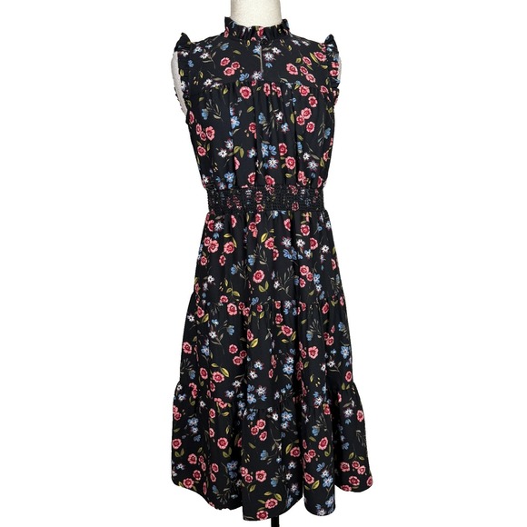 kate spade new york Dresses & Skirts - Kate Spade New York Dress Womens M Black Floral Smocked Ruffle Midi Sundress